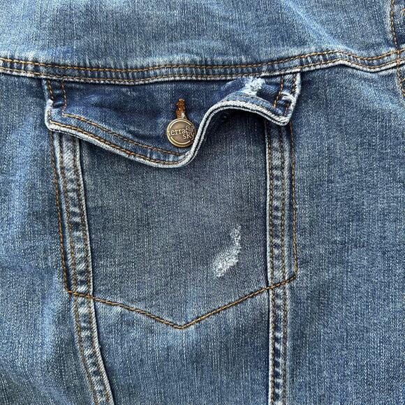 TERRA SKY Womens Jacket 3X Denim Oversized Stretch Distressed Pockets Casual - Picture 7 of 14
